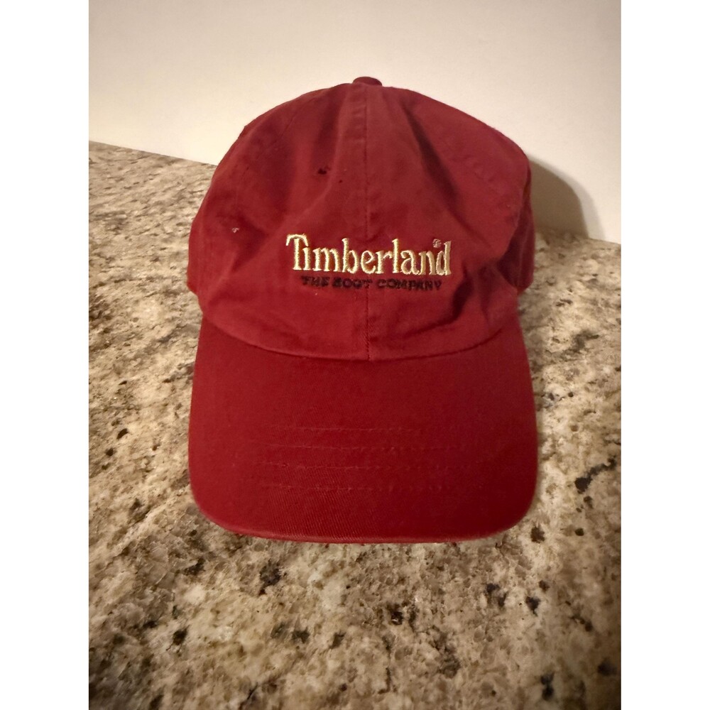 Vintage Timberland This Boot Company Strapback Hat Red Leather Strap Adjustable